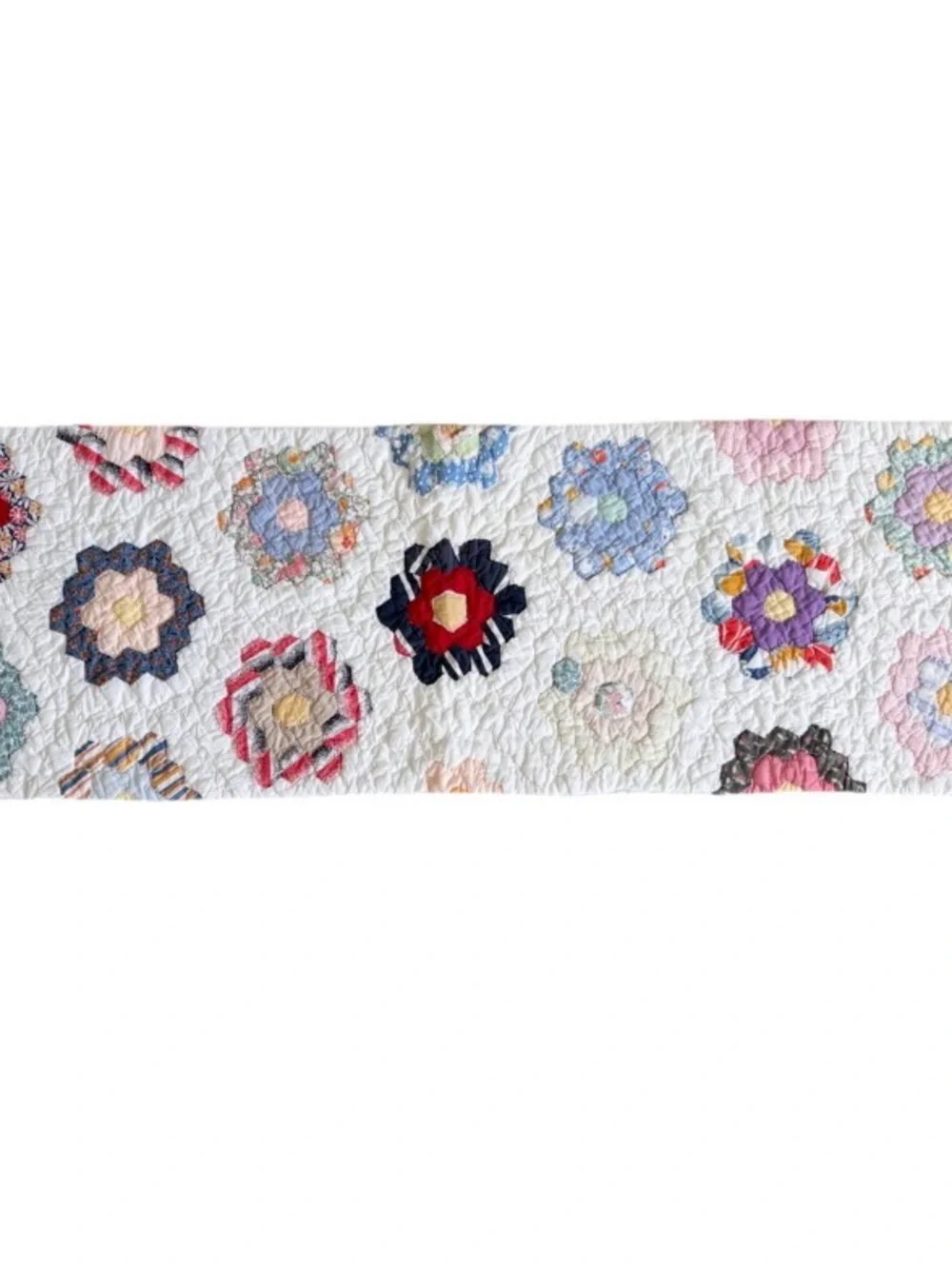 Country Patchwork Grandmother’s Flower Garden Patchwork Table Runner Vintage